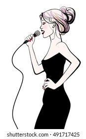 Woman singing with microphone - vector illustration
