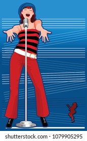 Woman singing on a microphone
