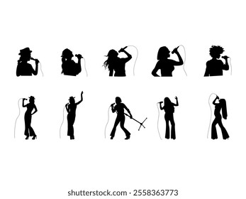 Woman singing silhouette Element Set