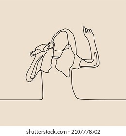 woman singing use microphone oneline continuous single line art