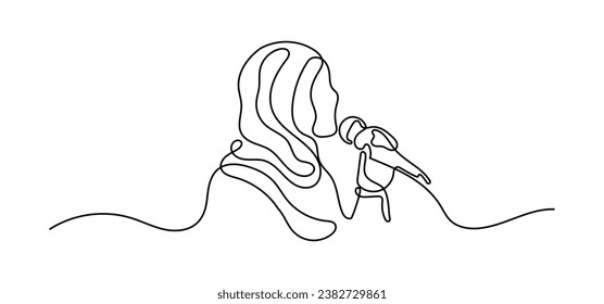 Woman Singing Using Mic Oneline Continuous Single Line Art Editable Line