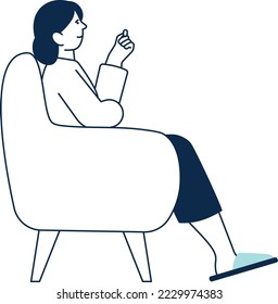 Woman sit in armchair side view. Resting person icon