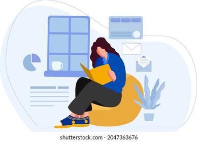 Woman Sit on Beanbag Reading Document