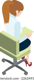 Woman sit on office chair. Isometric character icon