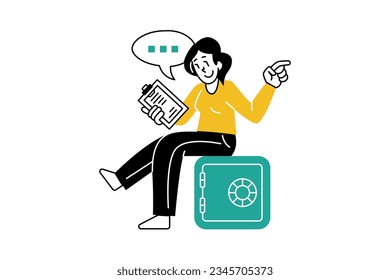 Woman sit on safe Finance Management Illustration