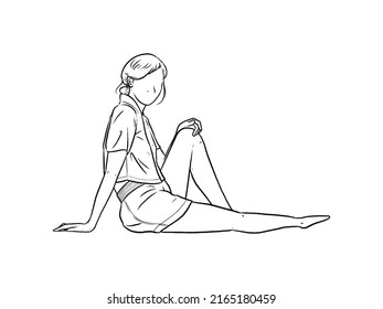 A Woman Sits With Her Knees Bent, Hands On The Floor. Hand Written Lettering Isolated On White Background.Vector Template For Poster, Social Network, Banner, Cards.