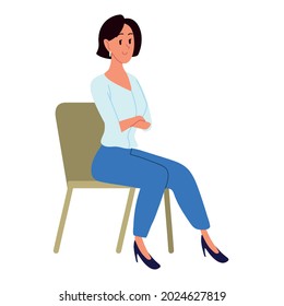woman sits on chair isolated style
