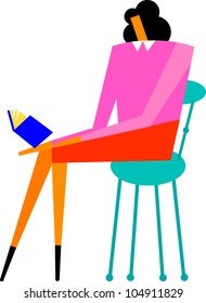 Woman sits on a chair and reads a book