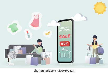 A woman sits on a comfortable sofa at home and buys a lot of stuff. But others have to go out. Online shopping is another option for people who don't like to go out, carry heavy loads, and crowd.