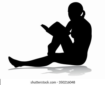 Woman sits and reads. black sketch. white background