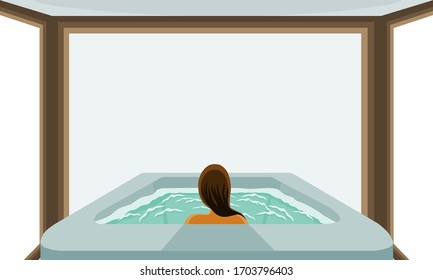 a woman sitting back in the jacuzzi bath and enjoy the view illustration