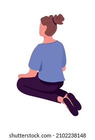 Woman sitting from back view semi flat color vector character. Sitting figure. Full body person on white. Educator isolated modern cartoon style illustration for graphic design and animation