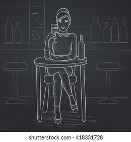 Woman sitting at bar.