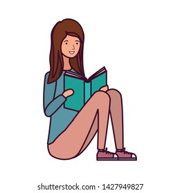 woman sitting with book in hands