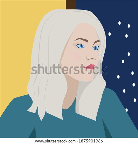 A woman is sitting by the window, looking outside to the snowy night
