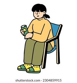 Woman Sitting in a Camping Chair. Camping Concept, Simple style, Vector Illustration.