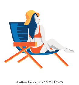 woman sitting in chair beach vector illustration design