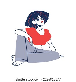woman sitting and chilling design isolated