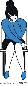 Woman sitting covering face with hands. Upset ashamed person