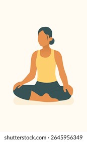 Mulher sentada de pernas cruzadas com postura aberta, centrando o corpo e respiração para pilates conscientes e ioga rotina