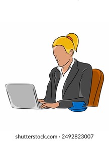 a woman is sitting at a desk with a laptop