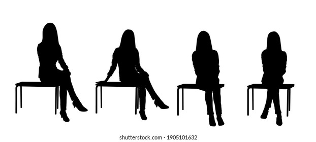 Woman sitting in different poses silhouette vector illustration isolated on white background