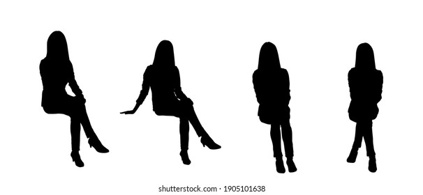 Woman sitting in different poses silhouette vector illustration isolated on white background