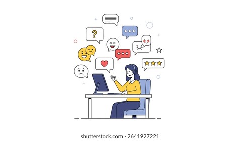 A woman sitting and doing social media marketing for the company