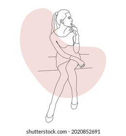 La mujer está sentada en una pose elegante. Silueta lineal. Ilustración vectorial.