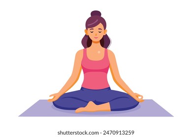 Woman sitting in a fitness studio with her yoga class, isolated flat vector illustration