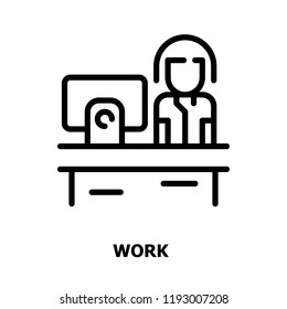 Woman sitting in font of Computer Outline icons.Work  and Office Concept Thin line icons.