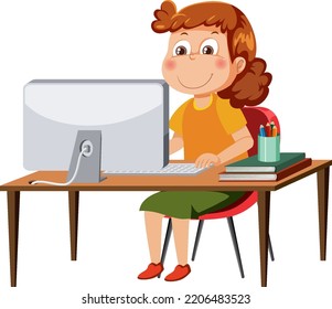 Woman Sitting Front Computer Illustration Stock Vector (Royalty Free ...