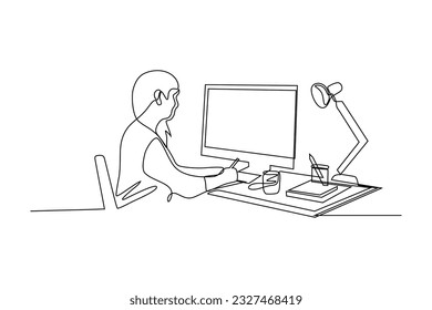  woman sitting in front of computer line vector illustration design