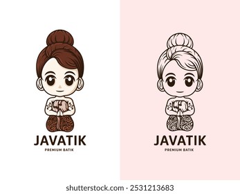 a woman sitting gracefully wearing Javanese traditional clothing. mascot logo design for Javanese traditional clothing.