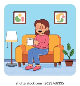 Woman Sitting with Holding a Coffee Cup	
