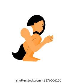 A woman sitting and holding hands something that she love. Flat vector illustration.