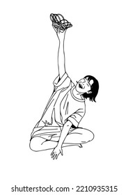 woman sitting at home lifestyle free time hand drawn line art illustration
