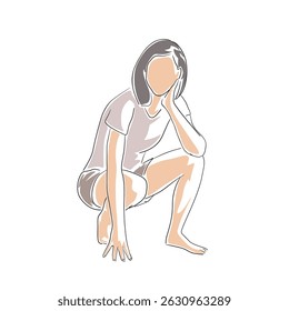 Woman sitting, isolated flat design vector illustration, woman enjoys summer travel