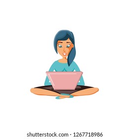 woman sitting with laptop computer
