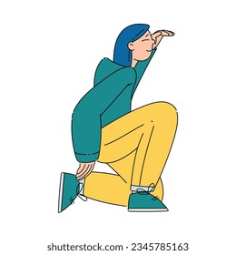 Woman Sitting and Looking Far at Something Interesting Vector Illustration