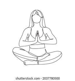 Woman sitting in lotus pose yoga. Continuous one line drawing. Vector illustration