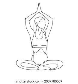 Woman sitting in lotus pose yoga. Continuous one line drawing. Vector illustration