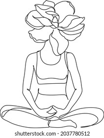 Woman Sitting In Lotus Pose Yoga. Continuous One Line Drawing. Vector Illustration