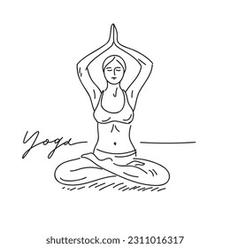 Woman sitting in lotus pose yoga. Continuous one line drawing. Yoga art line - Shutterstock ID 2311016317