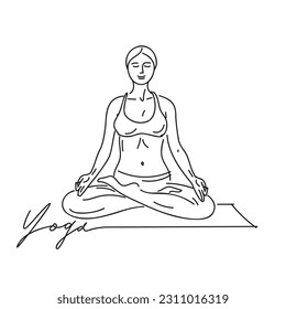 Woman sitting in lotus pose yoga. Continuous one line drawing. Yoga art line - Shutterstock ID 2311016319