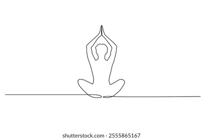 Woman sitting in lotus pose yoga. Continuous one line drawing, Women doing yoga one line drawing. Aerobic sport girl exercise for modern healthy lifestyle, women performing yoga line art.