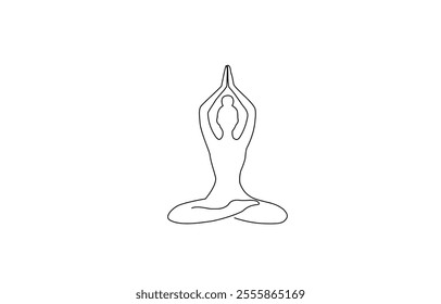 Woman sitting in lotus pose yoga. Continuous one line drawing, Women doing yoga one line drawing. Aerobic sport girl exercise for modern healthy lifestyle, women performing yoga line art.