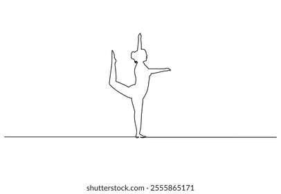 Woman sitting in lotus pose yoga. Continuous one line drawing, Women doing yoga one line drawing. Aerobic sport girl exercise for modern healthy lifestyle, women performing yoga line art.