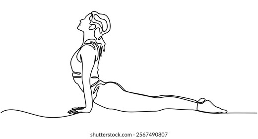 Woman sitting in lotus pose yoga. Continuous one line drawing, Young girl gymnast. Woman doing yoga exercise continuous line vector illustration, Hand drawn headstand yoga girl, one line art, stylized