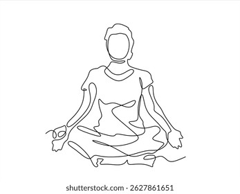 Woman sitting in lotus pose yoga. Continuous one line drawing. Vector illustration. Editable stroke.	
